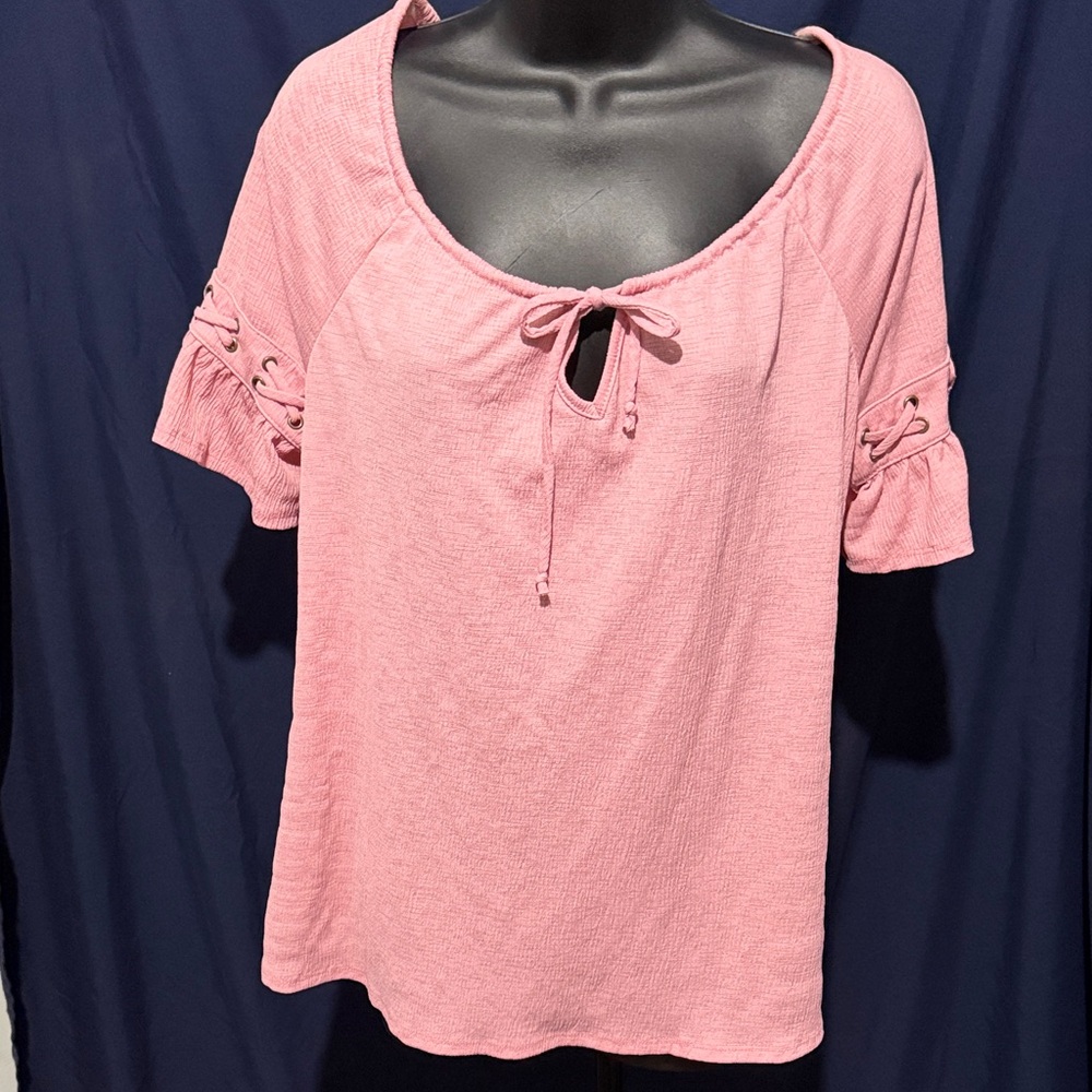 NAIF Soft Pink Lace-Up Blouse